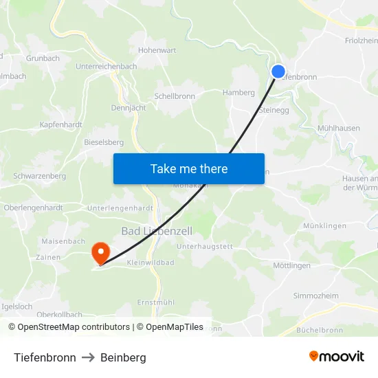 Tiefenbronn to Beinberg map