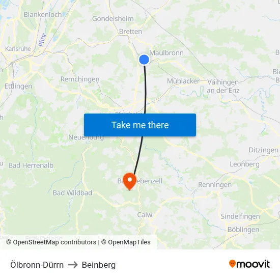 Ölbronn-Dürrn to Beinberg map