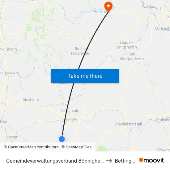 Gemeindeverwaltungsverband Bönnigheim to Bettingen map