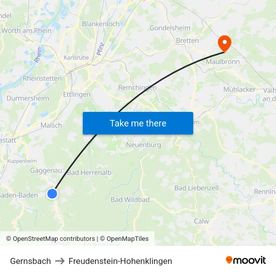 Gernsbach to Freudenstein-Hohenklingen map