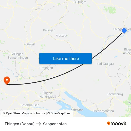 Ehingen (Donau) to Seppenhofen map