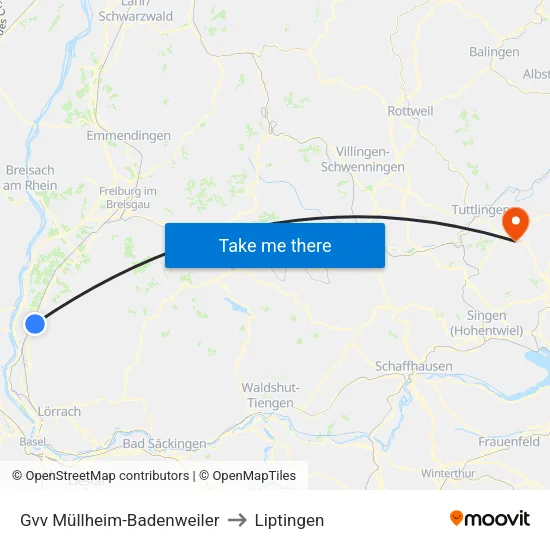 Gvv Müllheim-Badenweiler to Liptingen map