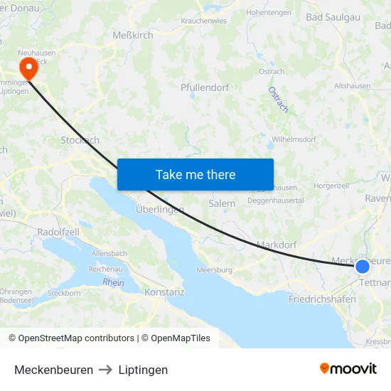 Meckenbeuren to Liptingen map
