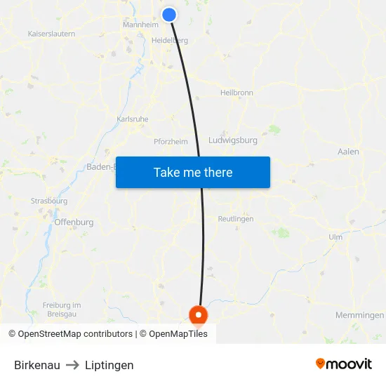 Birkenau to Liptingen map