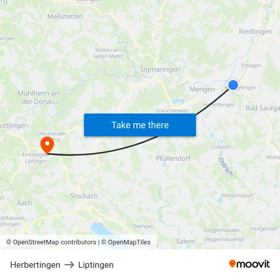 Herbertingen to Liptingen map