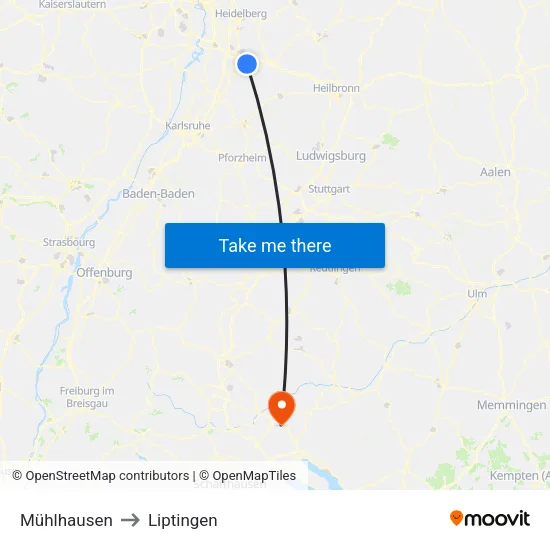 Mühlhausen to Liptingen map