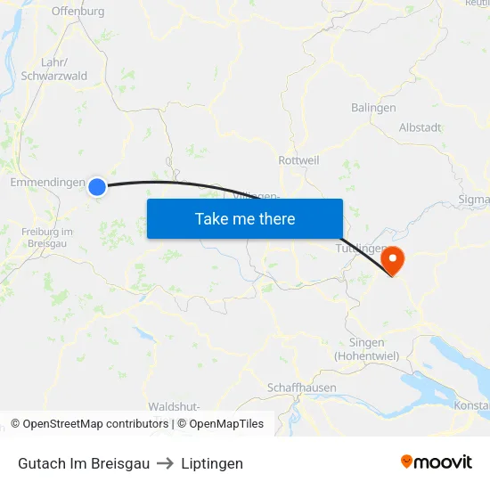 Gutach Im Breisgau to Liptingen map