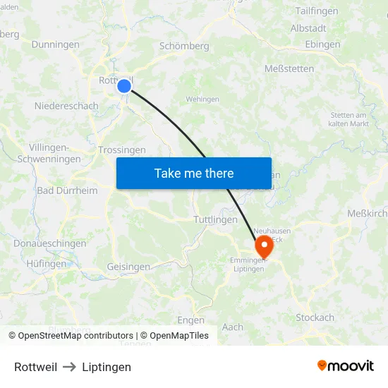 Rottweil to Liptingen map