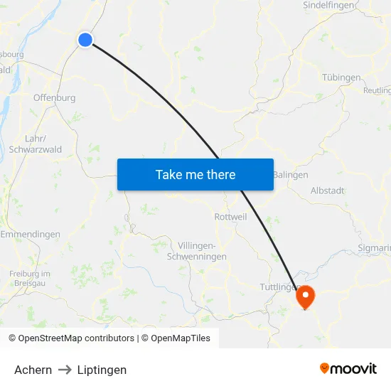 Achern to Liptingen map