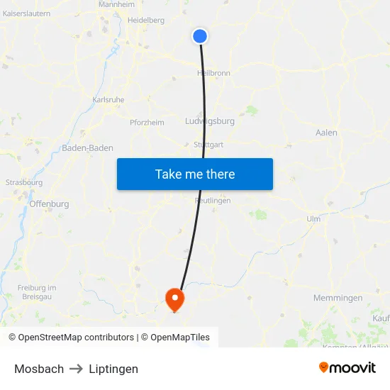 Mosbach to Liptingen map