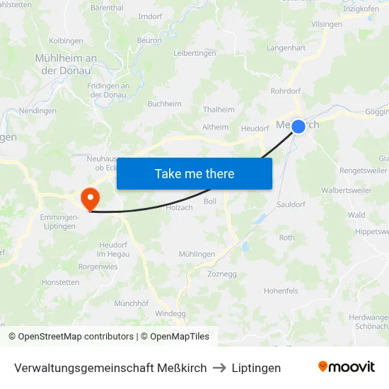 Verwaltungsgemeinschaft Meßkirch to Liptingen map
