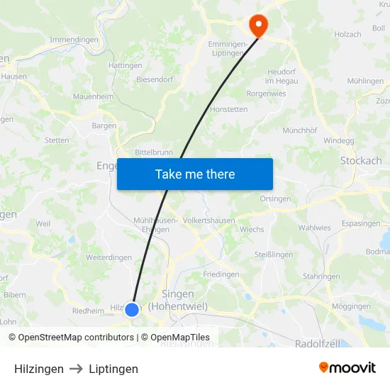 Hilzingen to Liptingen map