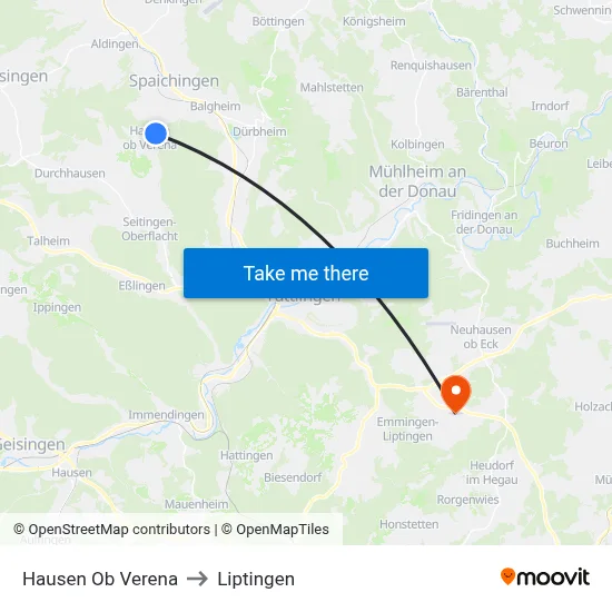 Hausen Ob Verena to Liptingen map