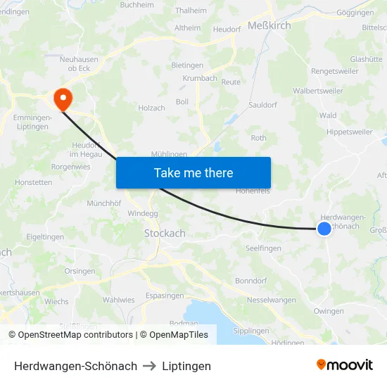 Herdwangen-Schönach to Liptingen map