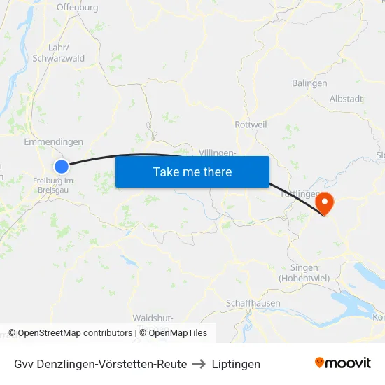 Gvv Denzlingen-Vörstetten-Reute to Liptingen map