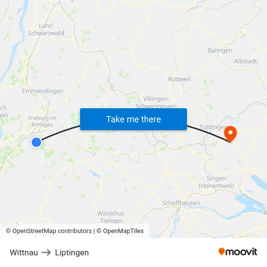 Wittnau to Liptingen map
