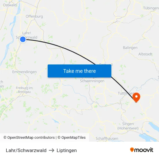 Lahr/Schwarzwald to Liptingen map