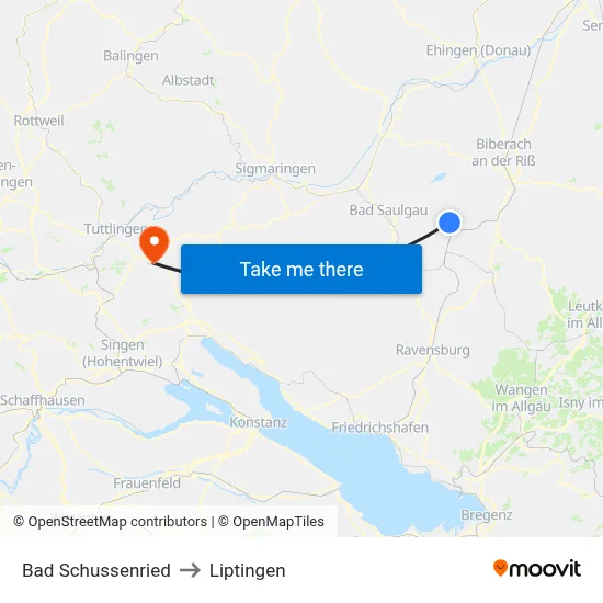 Bad Schussenried to Liptingen map
