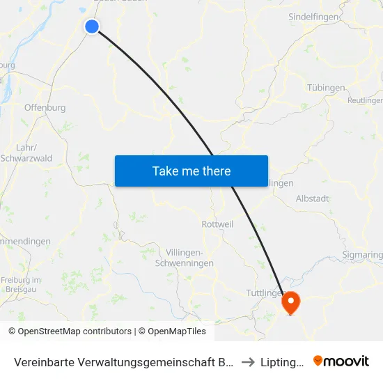Vereinbarte Verwaltungsgemeinschaft Bühl to Liptingen map