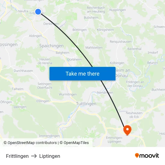 Frittlingen to Liptingen map