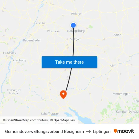 Gemeindeverwaltungsverband Besigheim to Liptingen map