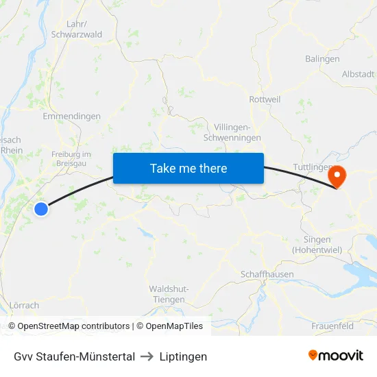 Gvv Staufen-Münstertal to Liptingen map