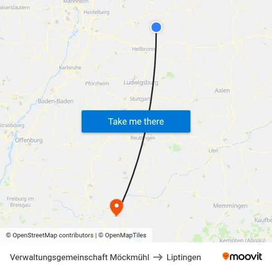 Verwaltungsgemeinschaft Möckmühl to Liptingen map