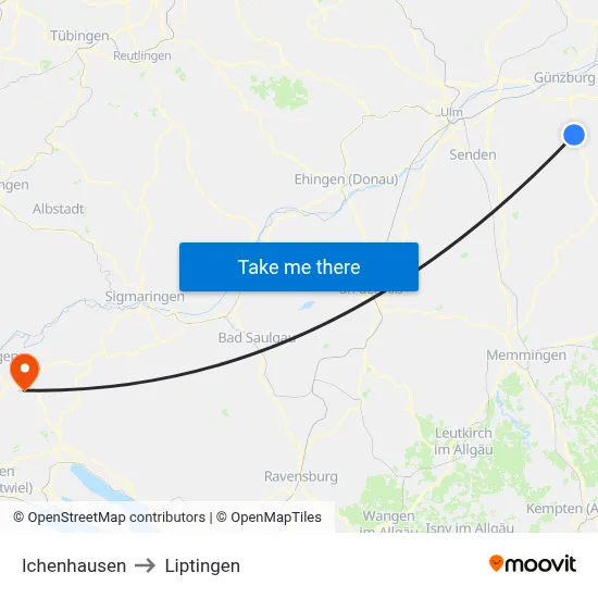Ichenhausen to Liptingen map