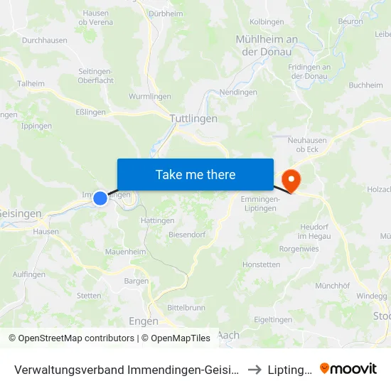 Verwaltungsverband Immendingen-Geisingen to Liptingen map