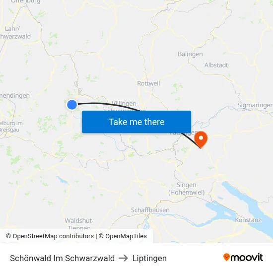 Schönwald Im Schwarzwald to Liptingen map
