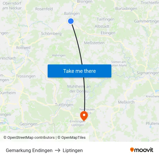 Gemarkung Endingen to Liptingen map