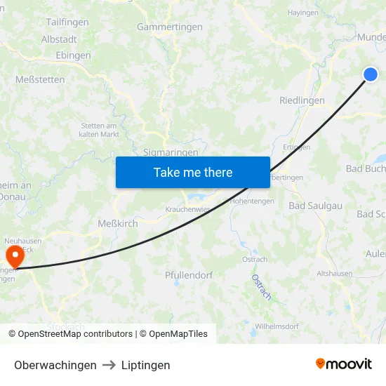 Oberwachingen to Liptingen map