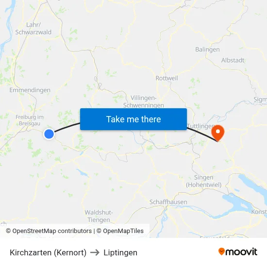 Kirchzarten (Kernort) to Liptingen map