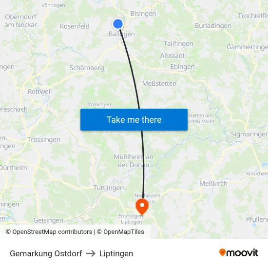 Gemarkung Ostdorf to Liptingen map