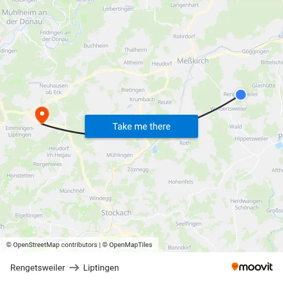 Rengetsweiler to Liptingen map