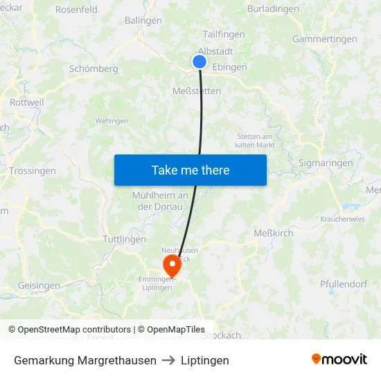 Gemarkung Margrethausen to Liptingen map