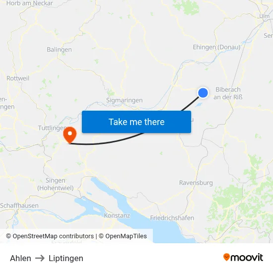 Ahlen to Liptingen map