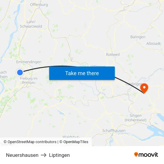 Neuershausen to Liptingen map