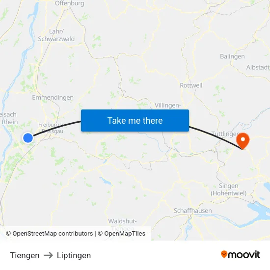 Tiengen to Liptingen map
