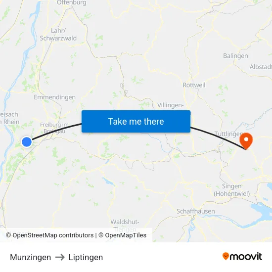 Munzingen to Liptingen map