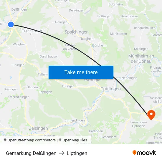 Gemarkung Deißlingen to Liptingen map