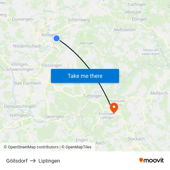 Göllsdorf to Liptingen map