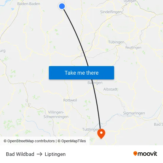 Bad Wildbad to Liptingen map