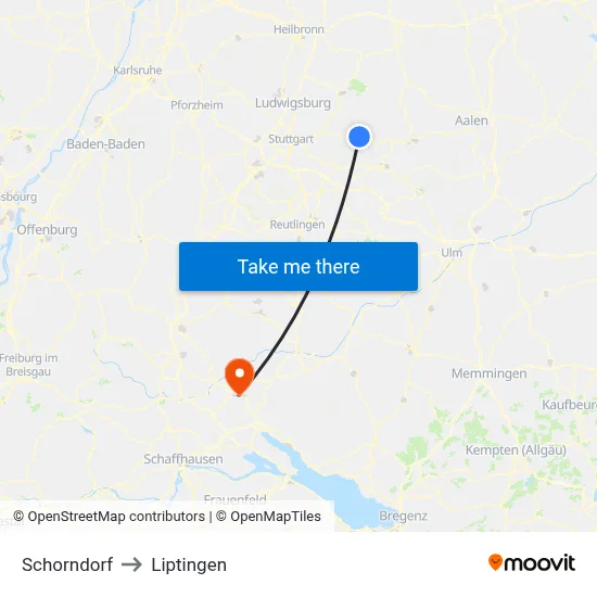 Schorndorf to Liptingen map