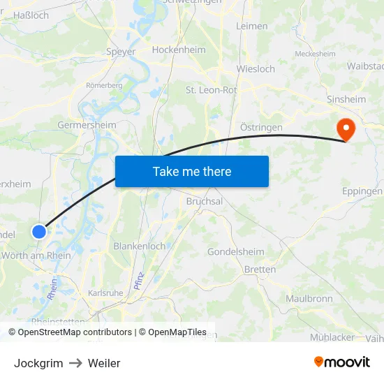 Jockgrim to Weiler map