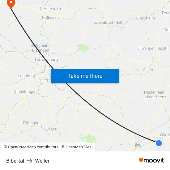 Bibertal to Weiler map