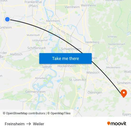 Freinsheim to Weiler map