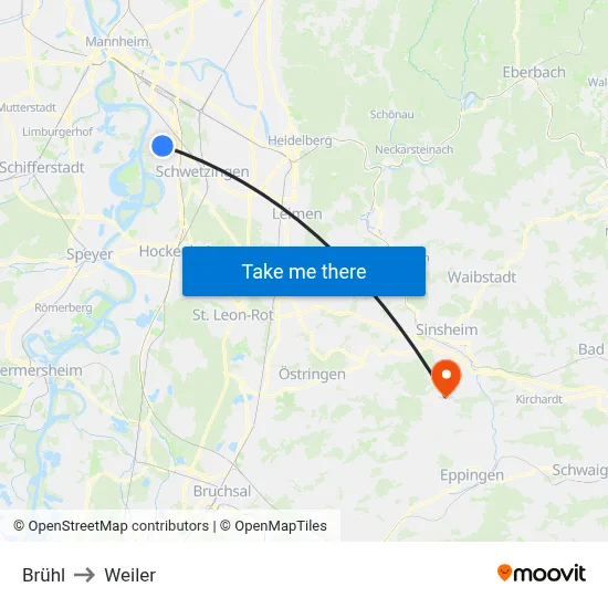 Brühl to Weiler map