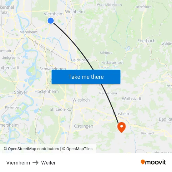 Viernheim to Weiler map