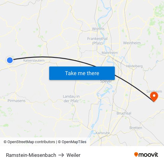 Ramstein-Miesenbach to Weiler map